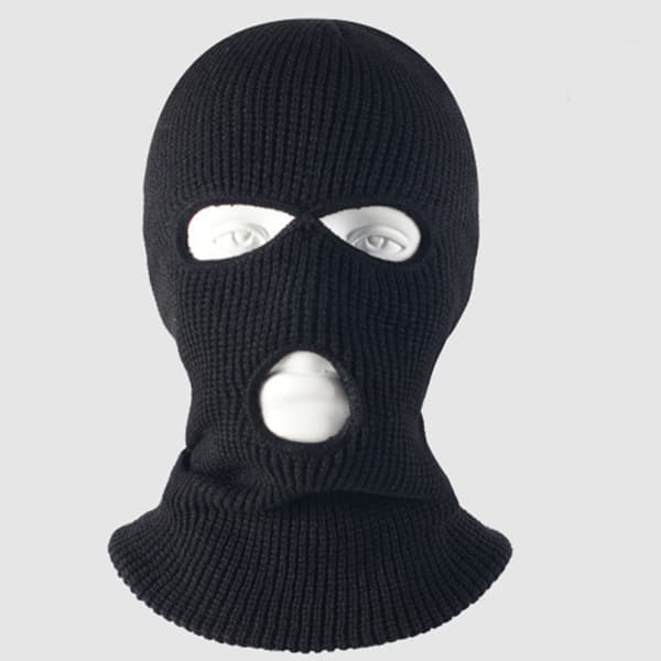 Helansigtsmaske med tre huller, uldstrik, til vinterski og motorcykelbrug, sort