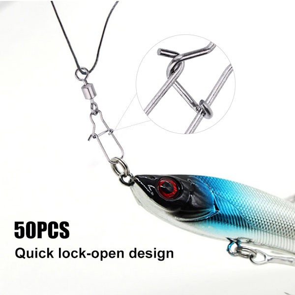 50 STK Rustfrit Stål Fiskestang 2# 4# 5# 6# 8# Snap Lejeforbindelse