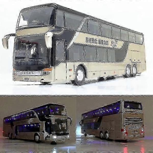 Trekkbil i legering, realistisk dobbeltdekker sightseeingbuss, gull.