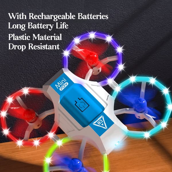 Minidrone for barn med LED-lys, fjernkontroll og 3 batterier - Hvit
