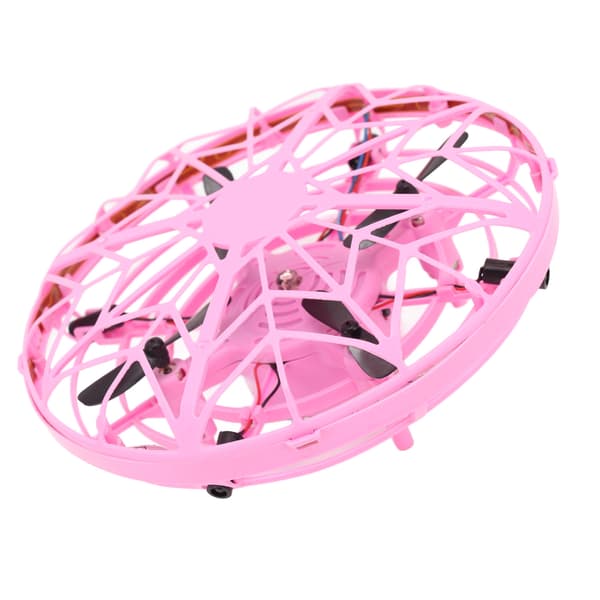 Mini UFO-drone med bevegelsessensor og LED-lys, rosa flygende leketøy for barn