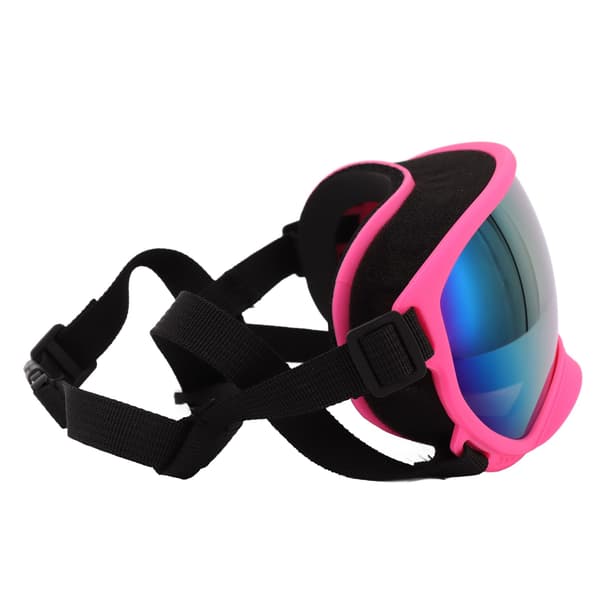 UV-säkra hundsolglasögon med justerbar rem, förstärkta linser, rosa
