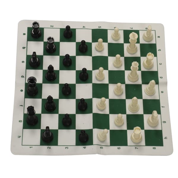 Sjakk- og damsett, 35 cm sklisikkert brett, PP PU-brikker med oppbevaringspose