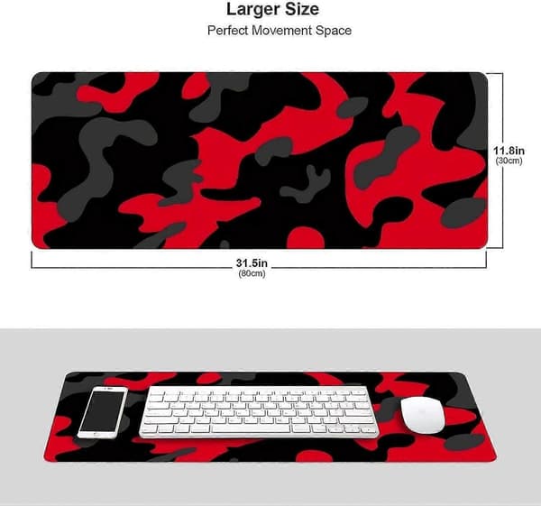 Rød og sort camo camouflage gaming musemåtte stor XL lang udvidet måtte stor musemåtte tastatur