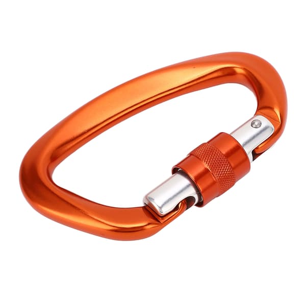 D-krog i aluminiumslegering med automatisk lås til klatring og camping, høj bæreevne, orange