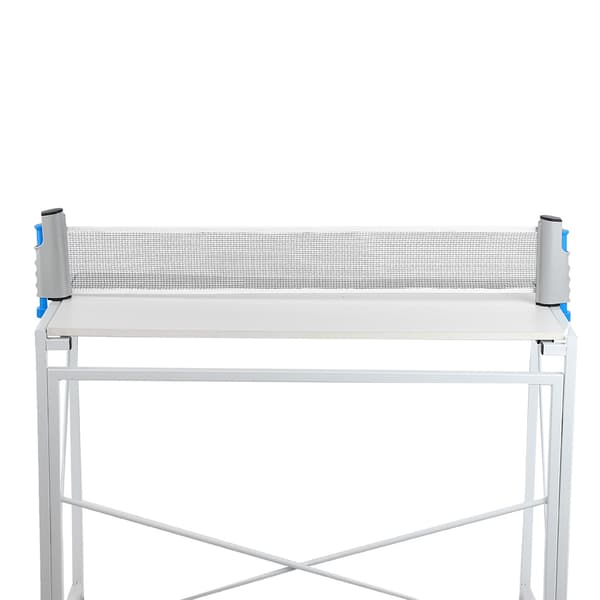 Bærbart teleskopisk foldbart bordtennisnet, holdbart, grå og blå, til indendørs og udendørs brug.
