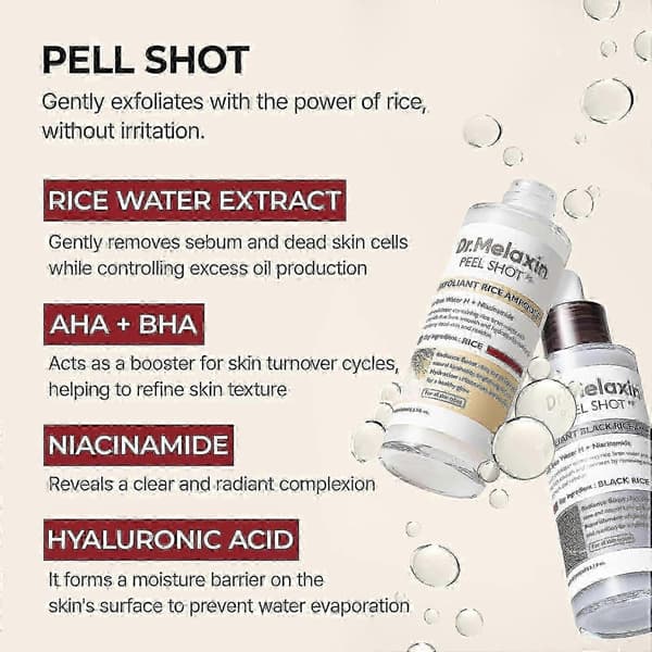 Dr. Melaxin Rice Softening Essence 80ml - Lysner, udjævner pletter og eksfolierer (Sort Ris/Hvid Ris) White rice