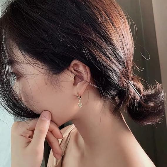 Dame Måne Stjerne Dingle Små Bøyle Cubic Zirconia Øredobber Jenter Sterling Sølv Krystall Asymmetrisk.