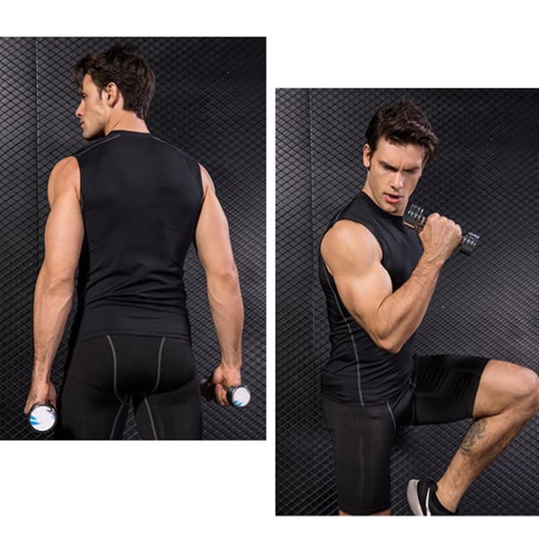 Ærmeløs T-shirt til mænd til fitness, elastisk, hurtigtørrende, sort, størrelse L