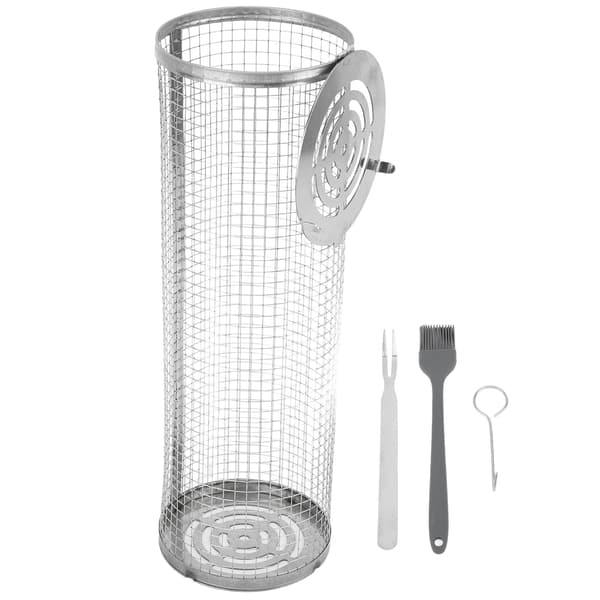 Gjenbrukbar rund grillkurv, matkvalitets rustfritt stål, for BBQ, 8,3 tommer