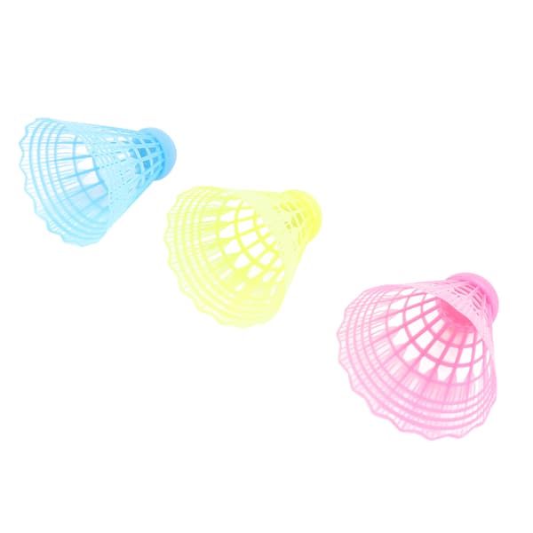 3 stk. badminton-shuttlecocks med LED-nylon, lysende glød i mørket, innendørs utendørs, blå, gul, rosa