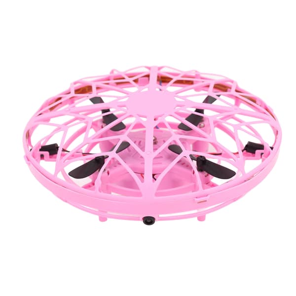 Mini UFO-drone med bevegelsessensor og LED-lys, rosa flygende leketøy for barn