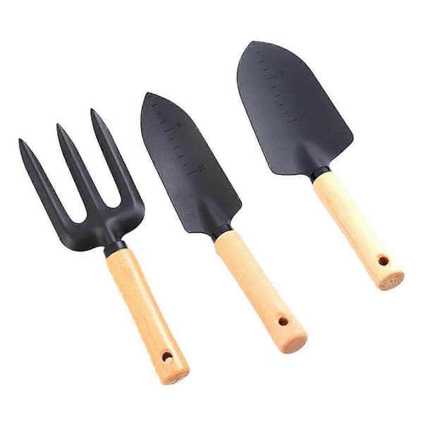 Sett med 3 hagespader med trehåndtak, egnet for hagearbeid og camping.
