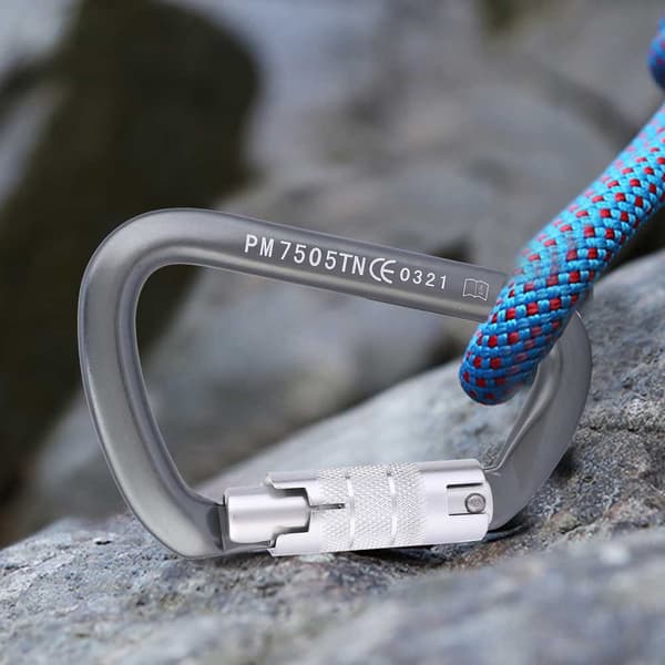 D-tyypin Master Lock ilmailualumiininen karabiini kiipeilyyn, raskas 26KN, musta
