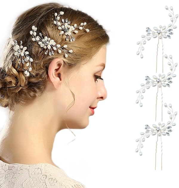 Brudehårnåler - 3 stk. mote retro elegante dameperle-rhinestone-hårtilbehør til bryllup.