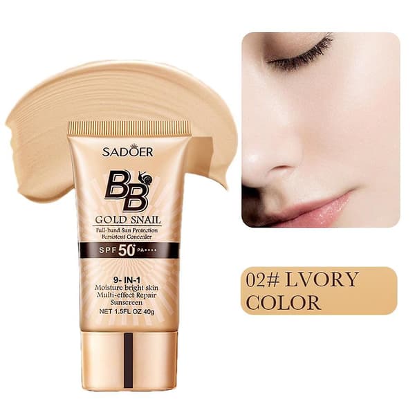 1-i-1 Gylden Snegle Slim BB Creme, SPF50 Solcreme, Hudreparationsbehandling