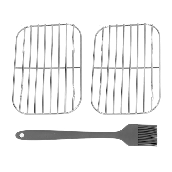 2 stk. grillrist i rustfrit stål med silikonebørste, bærbar til campinggrill