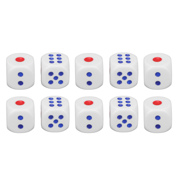 10 standard hvite 6-sidede terninger, trygge, vanntette, holdbare, bærbare for underholdning