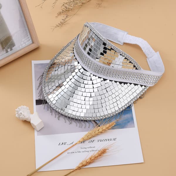 Silver Glitter Spegel Solhatt med UV-skydd för Strand, Sommar och Fester