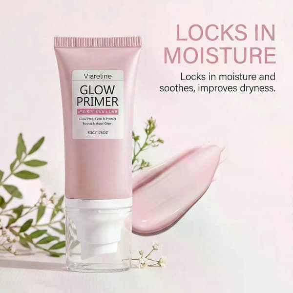 Ljusnande bas SPF50, återfuktande formula, långvarig makeup-effekt, talgkontroll och återfuktning.
