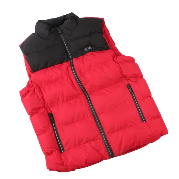 Elektrisk oppvarmet vest USB 15 varmesoner polyesterfiber svart rød 2XL