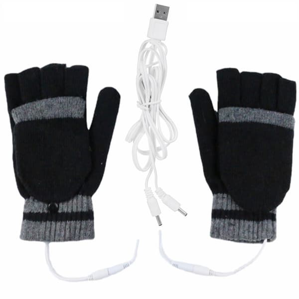 USB-oppvarmede hansker for vinter, varme hender, halvfinger, fullt vaskbare, unisex