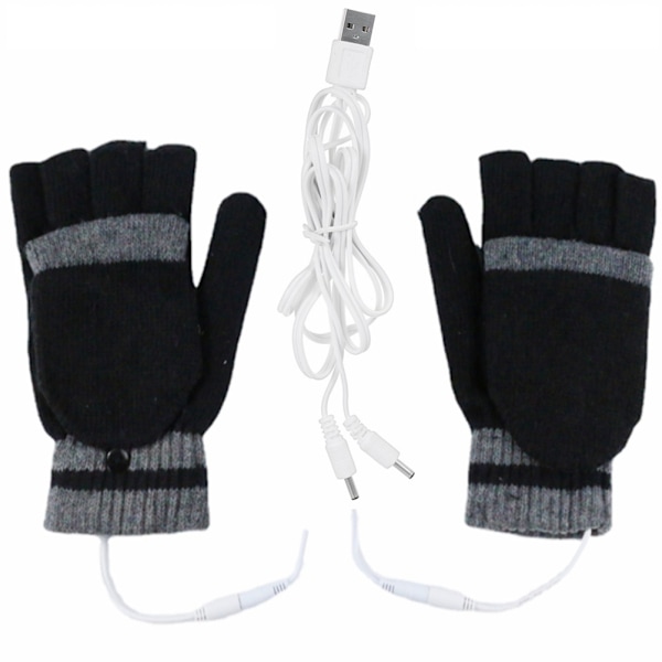 USB-opvarmede handsker til vinter, varme hænder, halvfinger, fuldt vaskbare, unisex