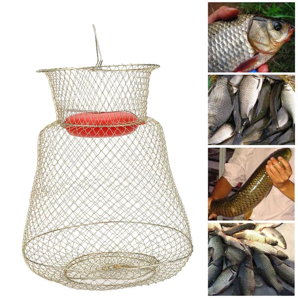 Sammenleggbart fiskebur rødt bærbart rustfritt stål med flytende beholder Diam.33cm(S)