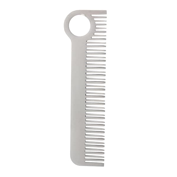 Minimalistisk indgraveret kam i rustfrit stål til hår og overskæg, bærbar, 14 cm