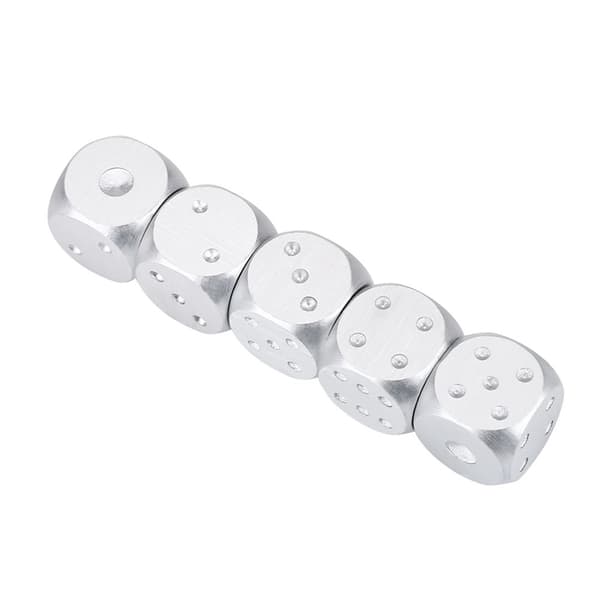 Set med 5 aluminiumtärningar för D&D Poker brädspel med silverfyrkantig förvaringslåda