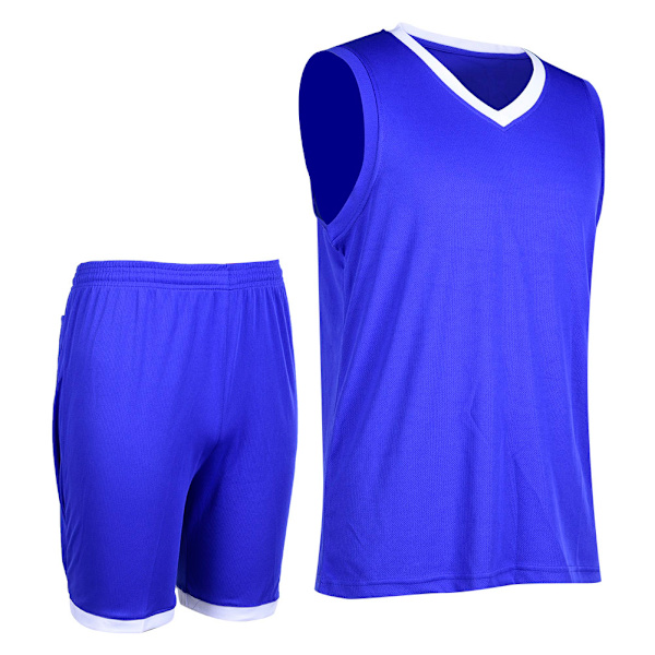 Basketballuniform for gutter og barn, V-hals, ermeløs, atletisk, blå
