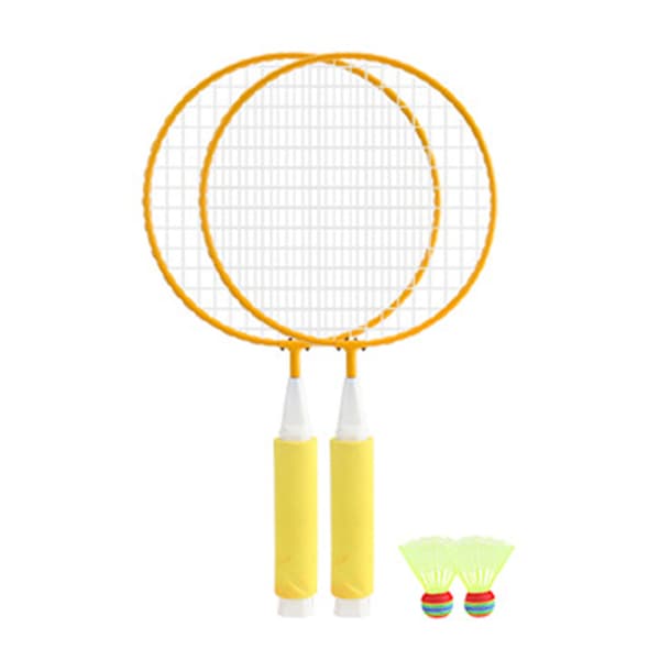 Børne-badmintonketsjersæt i net, stort, blødt, skridsikkert, med 2 gule bolde