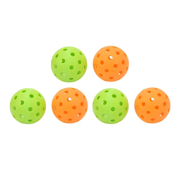 6 udendørs pickleballbolde, 40 huller, plastik, orange grøn, med opbevaringspose