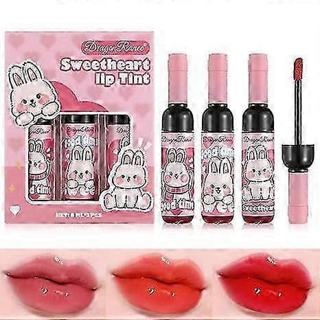 Vinflaskeformet lipgloss-sett, langvarig glans i tre farger