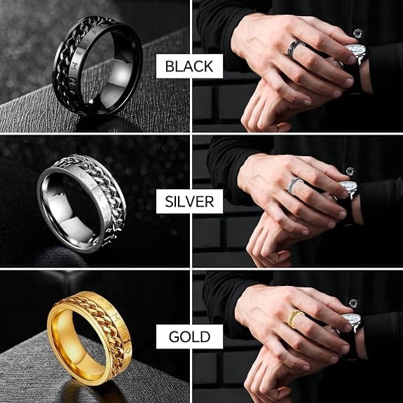 Fidget Ring til Mænd, Rustfrit Stål Spinner Herre Ring med Viking Rune, Angst Beroligende Humør Roterende.