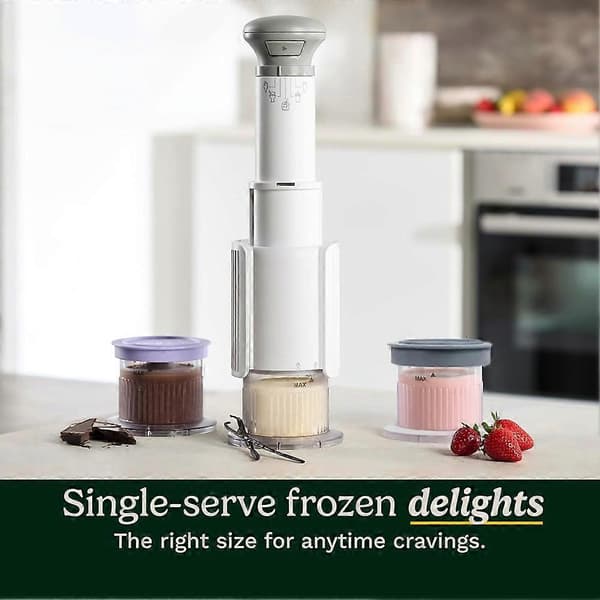 Sæt med to dessertkopper til Cuisinart FastFreeze 5-i-1 ismaskine, grå og lilla.