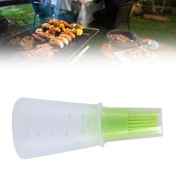 Silikonoljeflaskborste med skala och lock för BBQ-kök grön