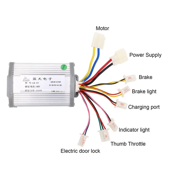 48V 1000W Motorcontroller og Tommelfingergas til Elcykel/Scooter