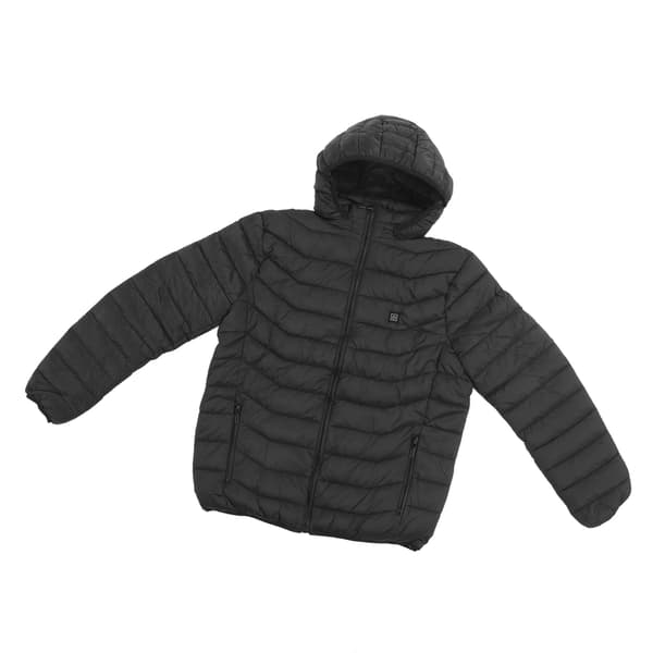 USB-opvarmet jakke med hætte, 3 temperaturkontrolniveauer, unisex vinter, sort, 3XL