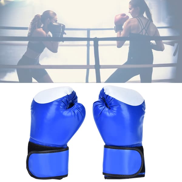Boksehandsker i PU-læder til træning, sparring, sandsæk, Muay Thai (blå)