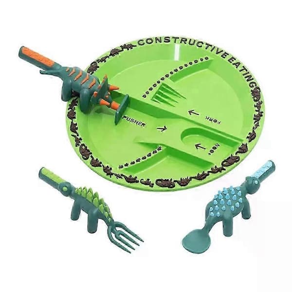 Sjovt dinosaur-spisesæt, børnespisesæt, bulldozer-graveske