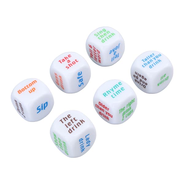 Sæt med 6 drikketerninger til fester, bar, brætspil, hvid, 1,0 tommer