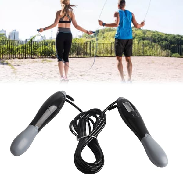 Trådløst elektronisk hoppetau med digital telling for trening og sport - Grå