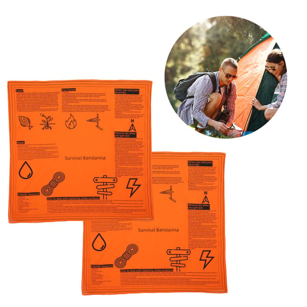 2-delt multifunksjonelt bomullsbandana-sett med overlevelsesguide for camping og utendørsaktiviteter