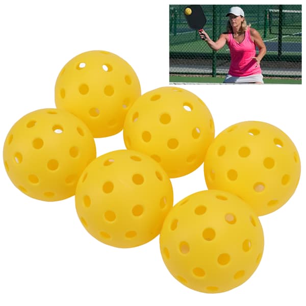 6 stk. sæt gule pickleball-bolde af plast med huller til udendørs træning standard