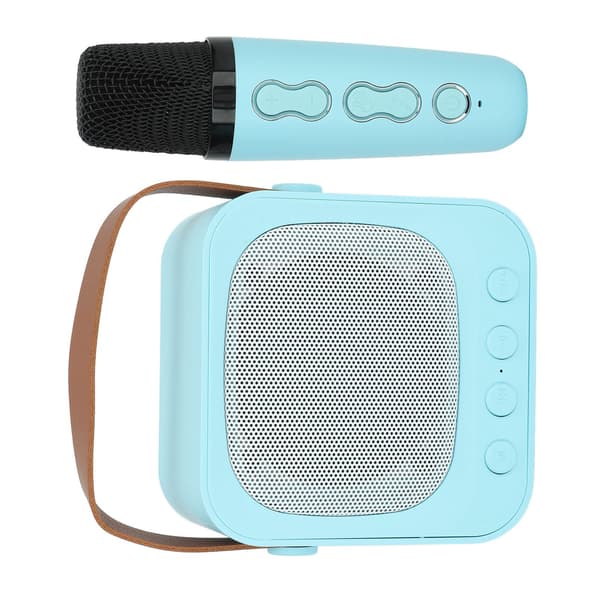 Bärbar minikaraokemaskin med Bluetooth-högtalare och trådlös mikrofon, bas- och diskantjustering, blå
