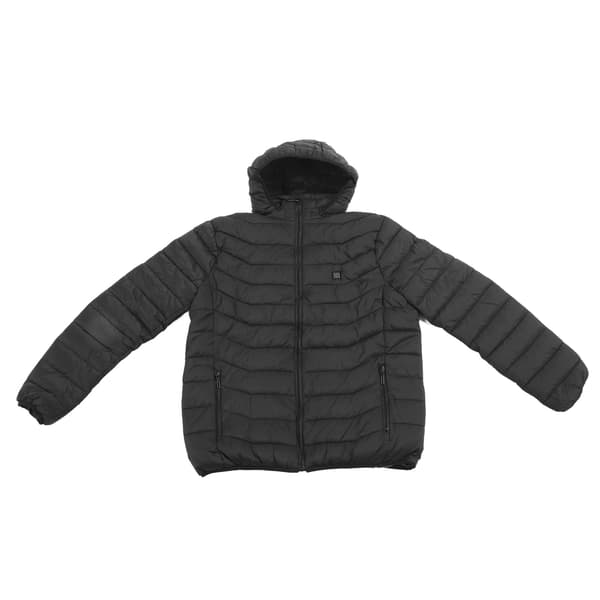 USB-opvarmet jakke med hætte, 3 temperaturkontrolniveauer, unisex vinter, sort, 4XL