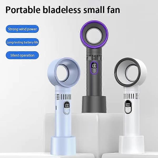 Bladeless fläkt, uppladdningsbar bärbar fläkt med hög effekt och smart digital display (blå)
