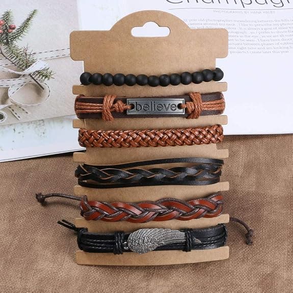 Läderarmband, 6-delat justerbart mode punk flätat reparmbandset för män och kvinnor, c.
