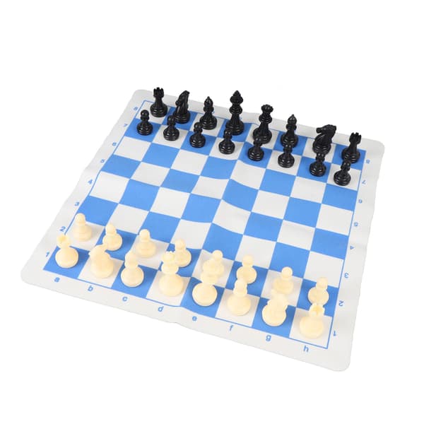 Schackspel med 32 plastpjäser och 35 cm PU-läderbricka för hem och resor